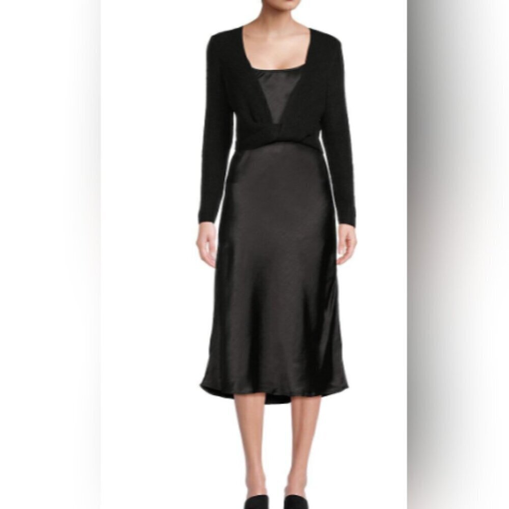 2-Piece Twisted Sweater & Satin Midi Dress Set – Effortlessly Luxe & Layered